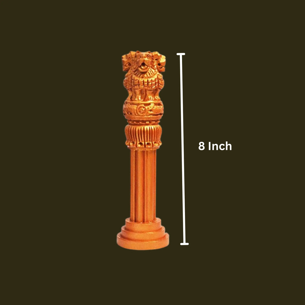 Wooden Antique Ashoka Stambh Pillar Showpiece In Bronze