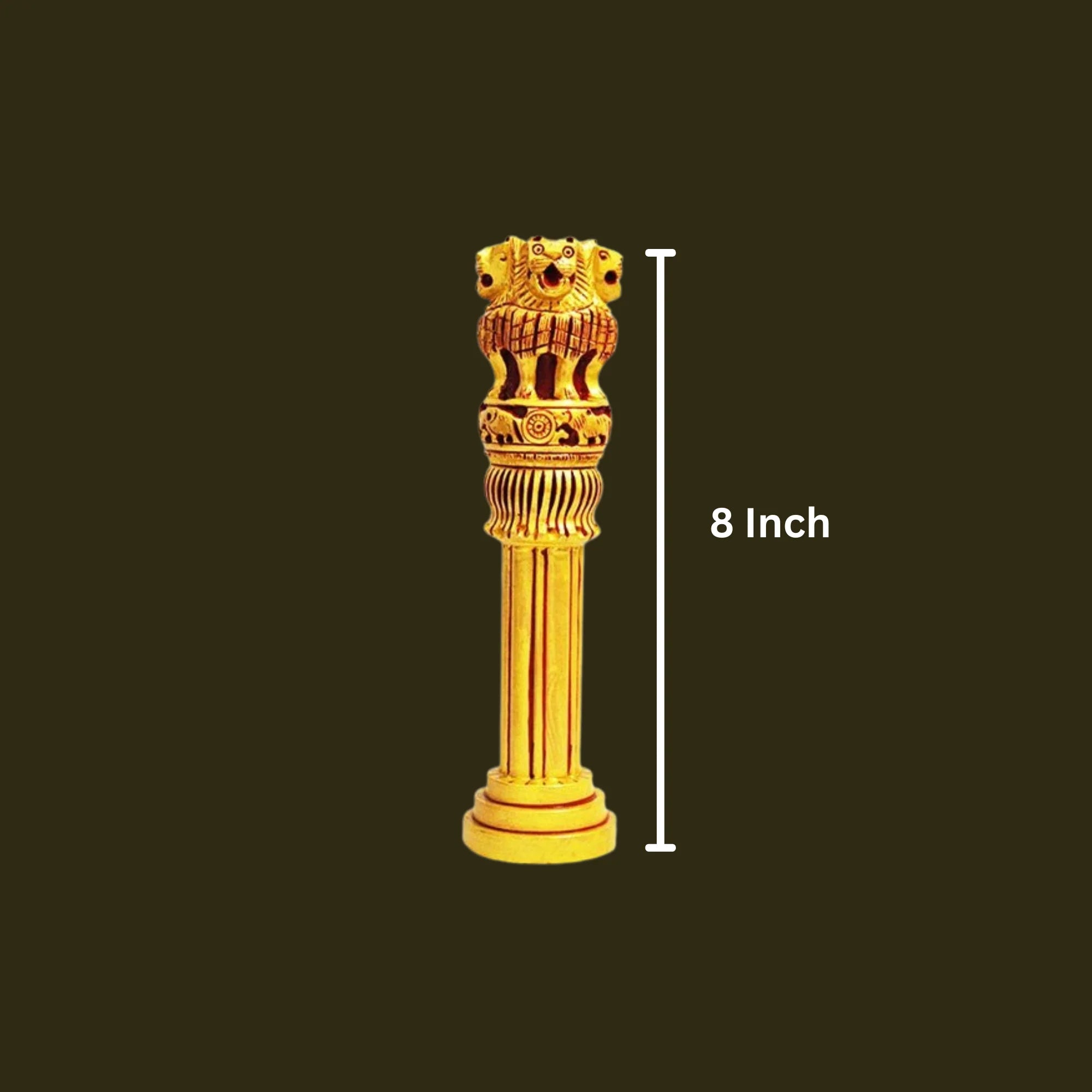 Wooden Antique Ashoka Stambh Pillar Showpiece In Red & Golden