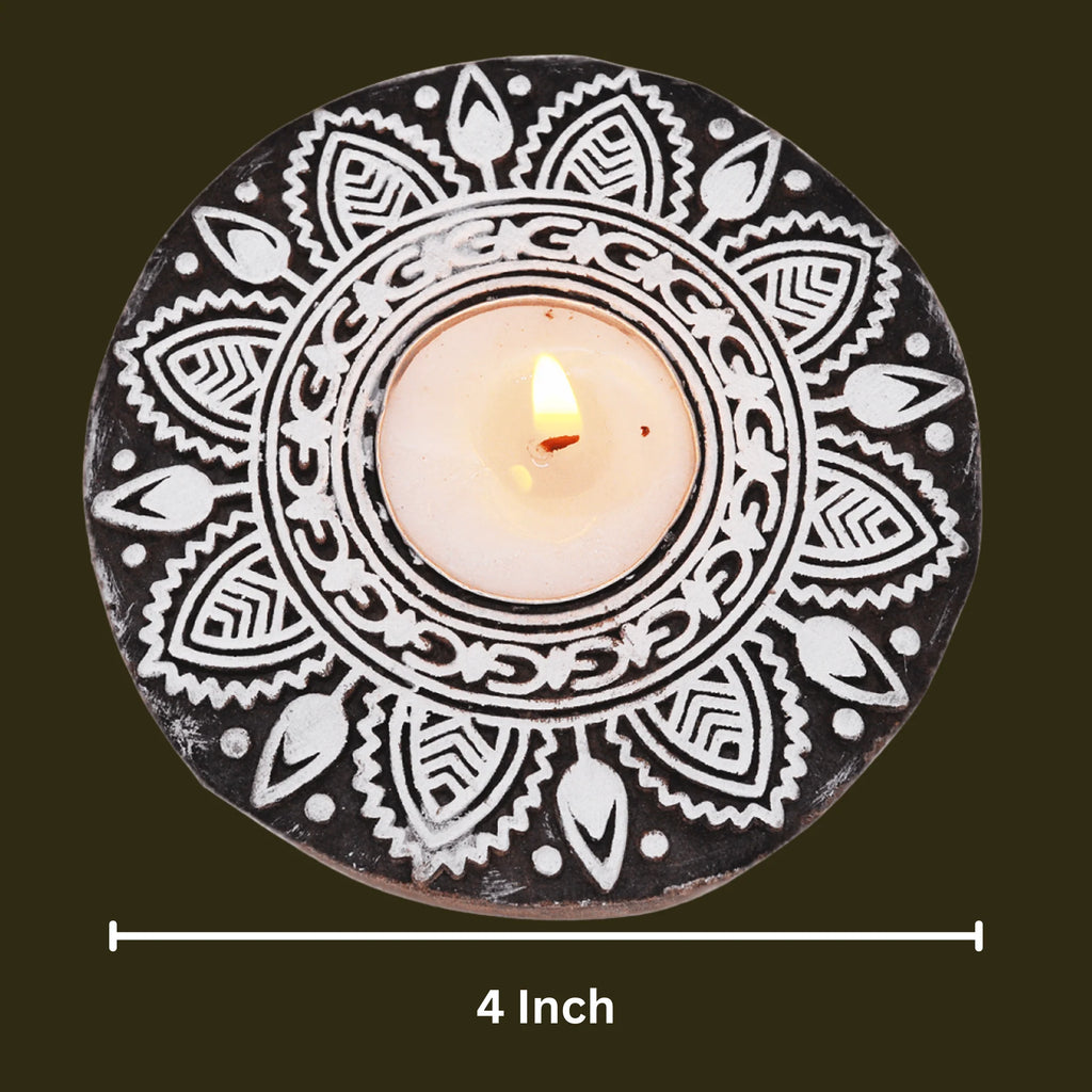 Wooden Hand Round Shape Diya pair