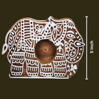 Wooden Hand block Elephant Shape Diya pair