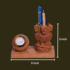 Wooden Watch Carved Pen Holder Table Top Décor