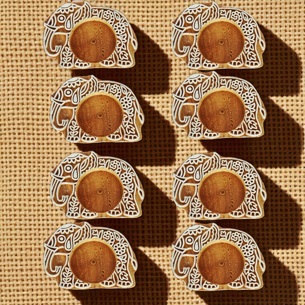Wooden Small Elephant Block Diya - set of 8 pc