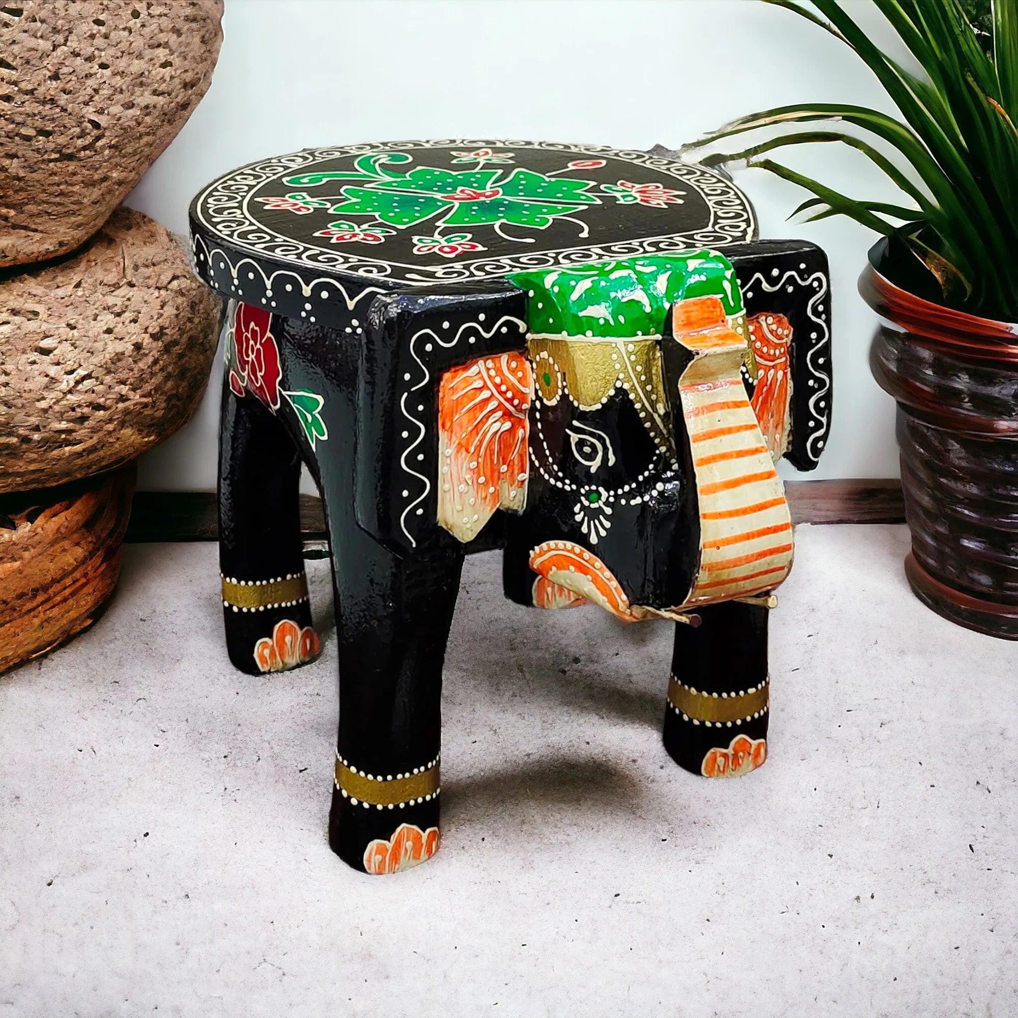Wooden Elephant Stool Pooja Stool/ Side Table 8 Inch Main image