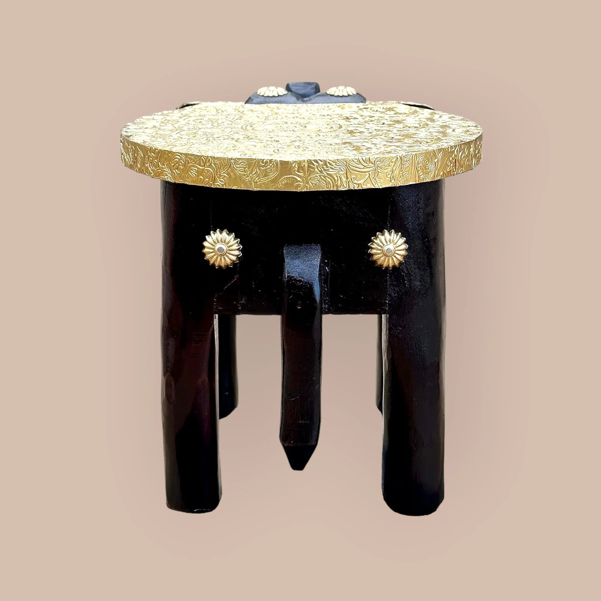 Wooden copper fitted Elephant Stool Side Table For Gift