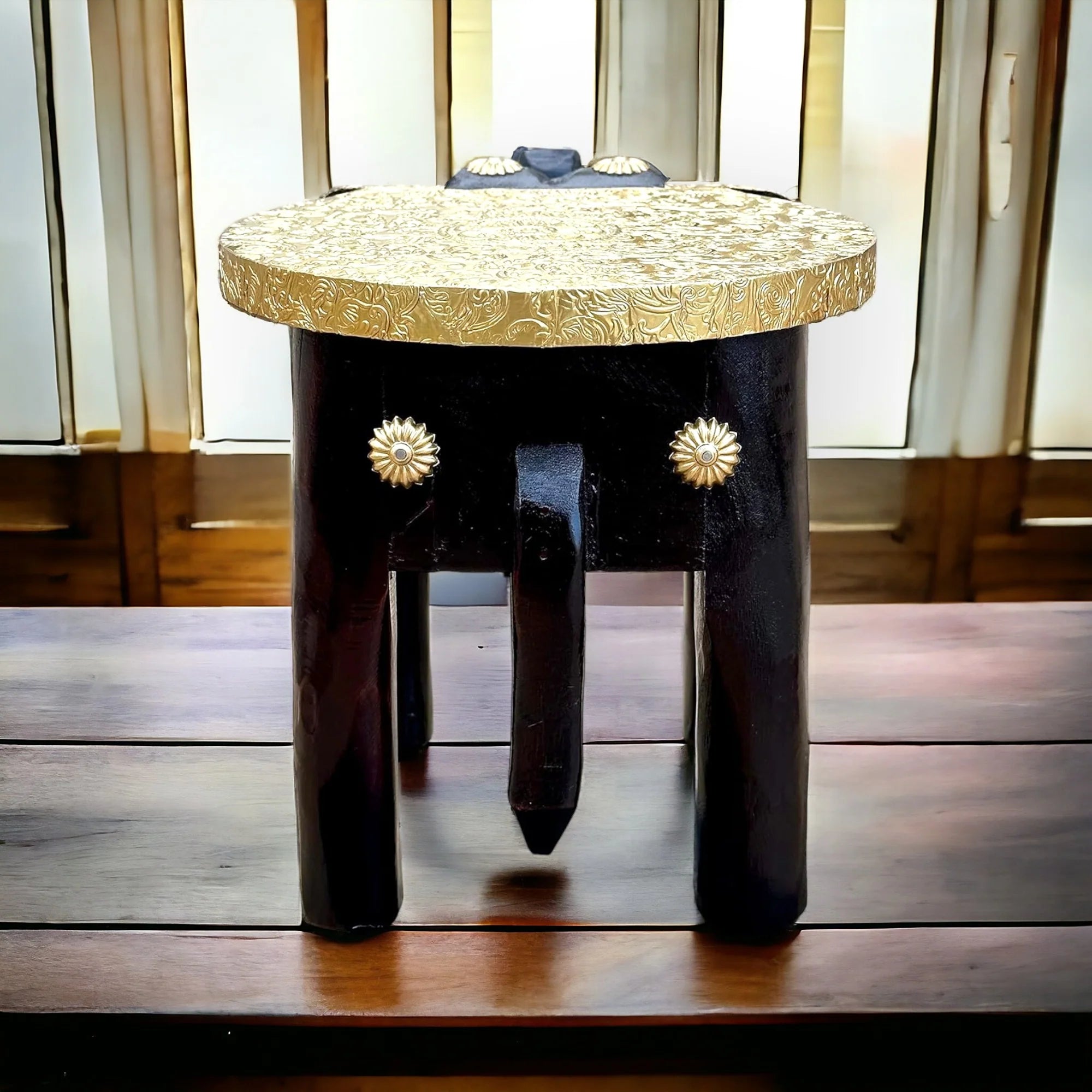Wooden copper fitted Elephant Stool Side Table For Gift