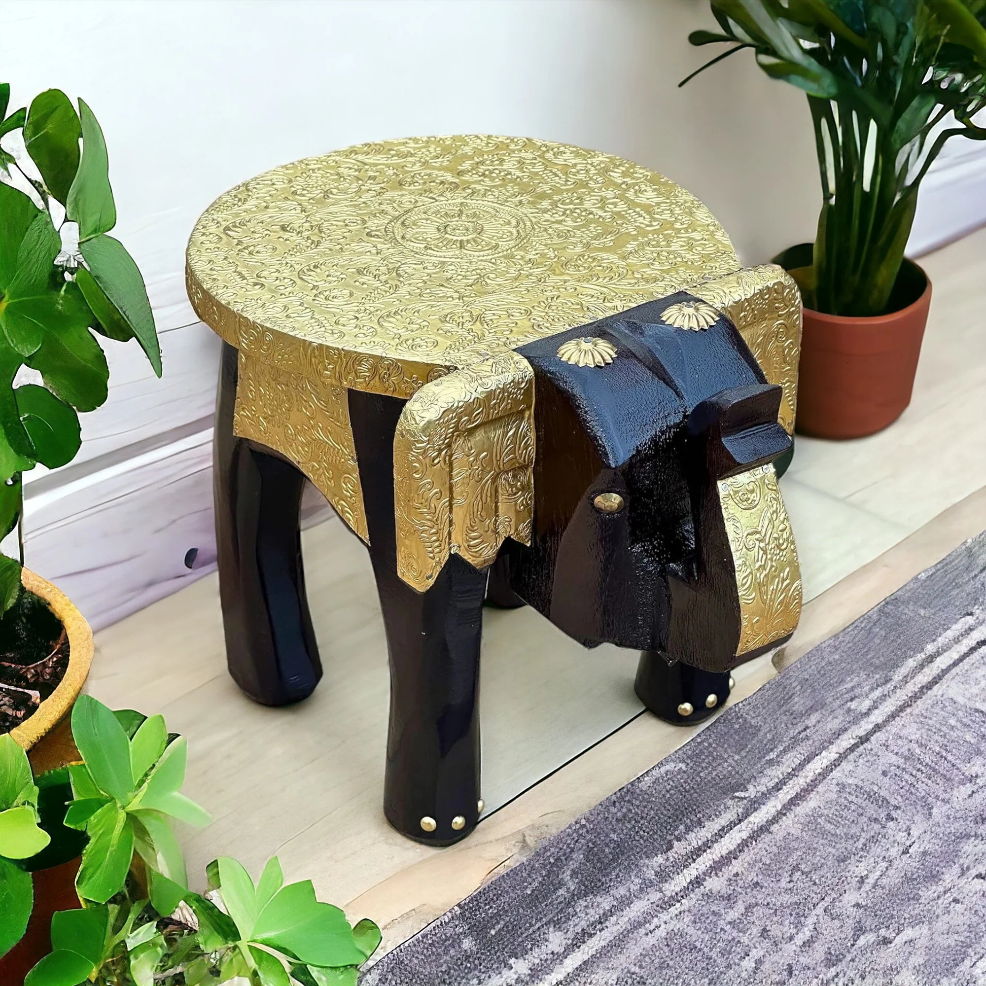 Wooden copper fitted Elephant Stool Side Table For Gift Main image
