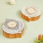 Wooden Hand block Leaf Shaped Diya pair