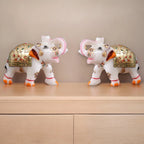 White Marble Elephant Statue Home Decor pair- 3 Inches