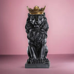 Polyresin Lion King Statue With Crown- Black