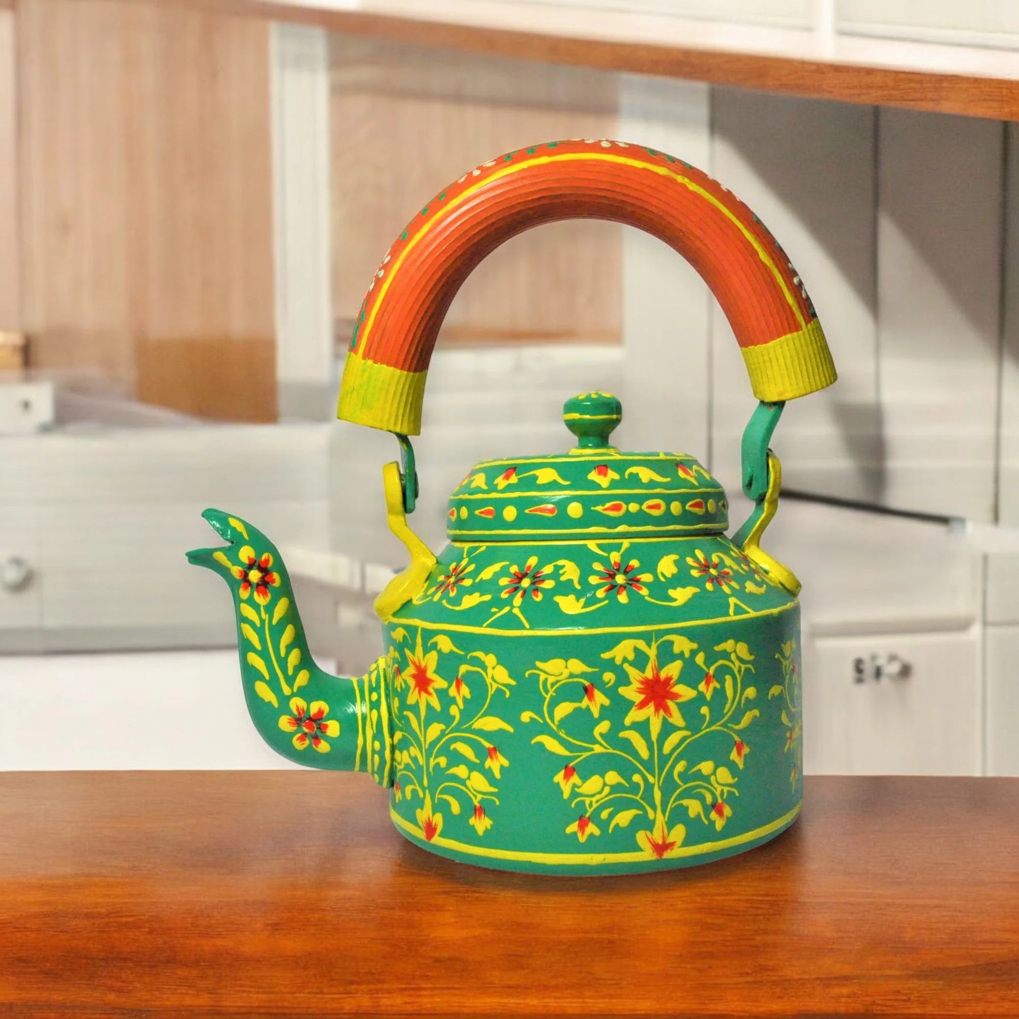 Hand Painted Aluminium Kettle Green