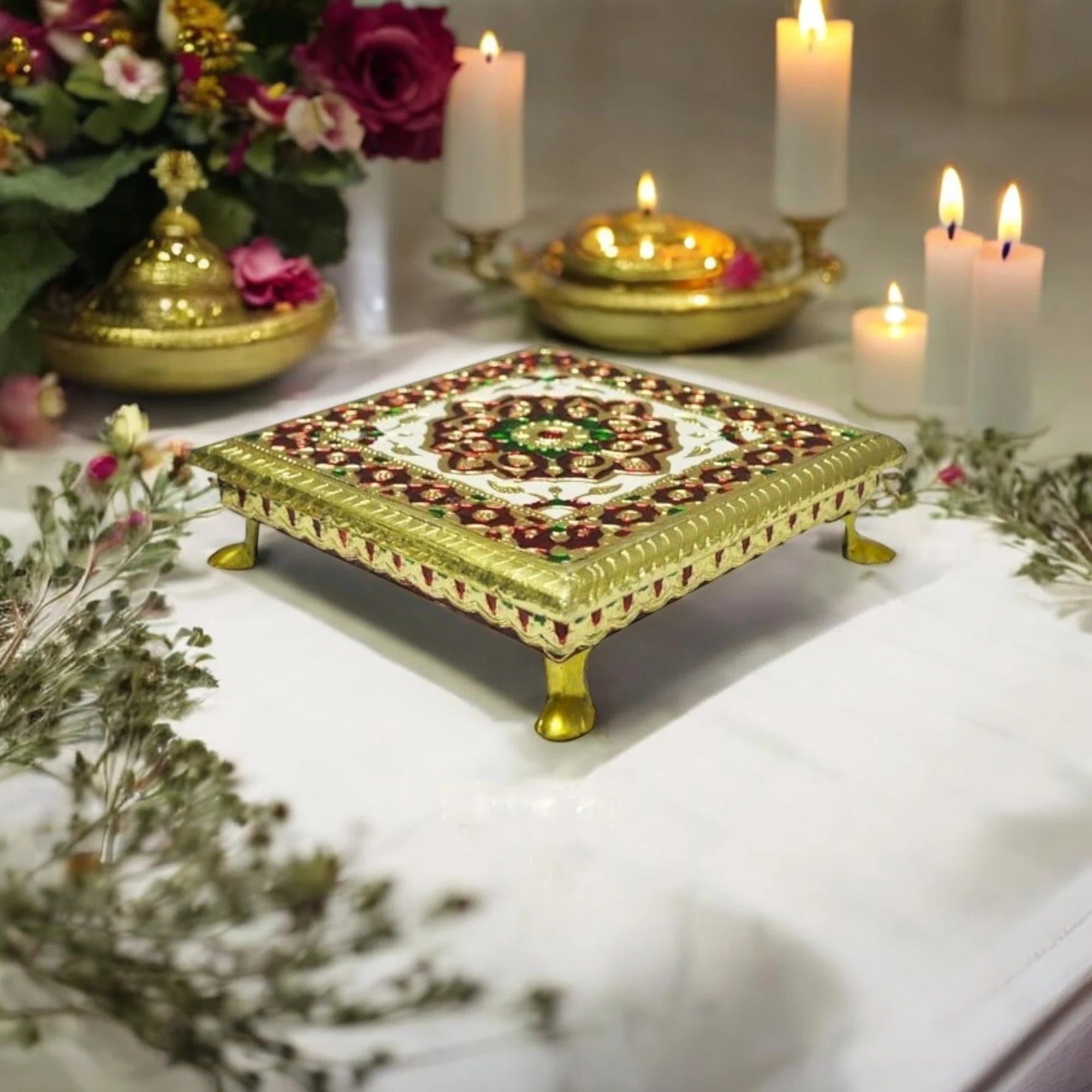 Aluminium Meenkari Metal Leg Bajoth 8 inch chauki Main image