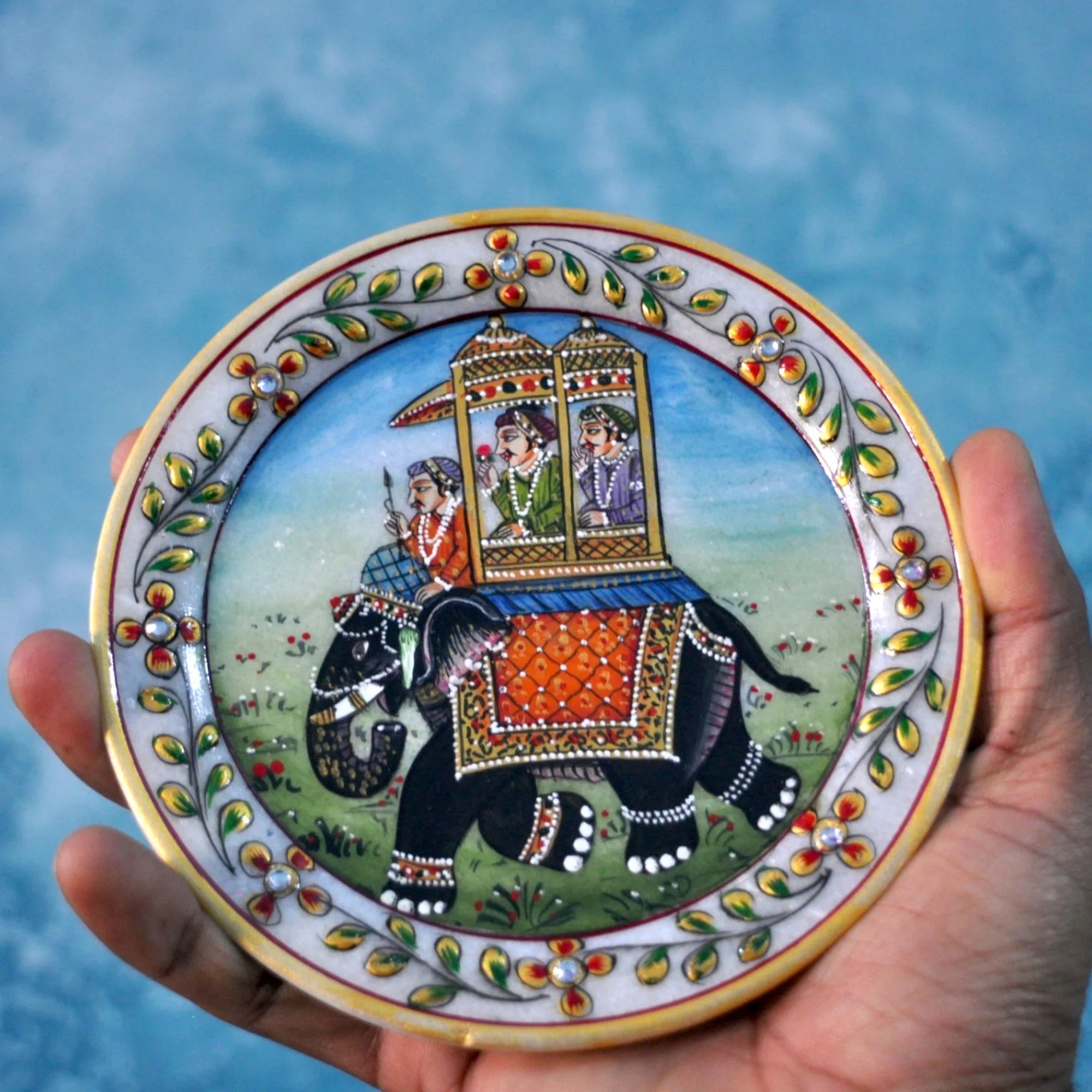 Marble Round Elephant Plate With Stand