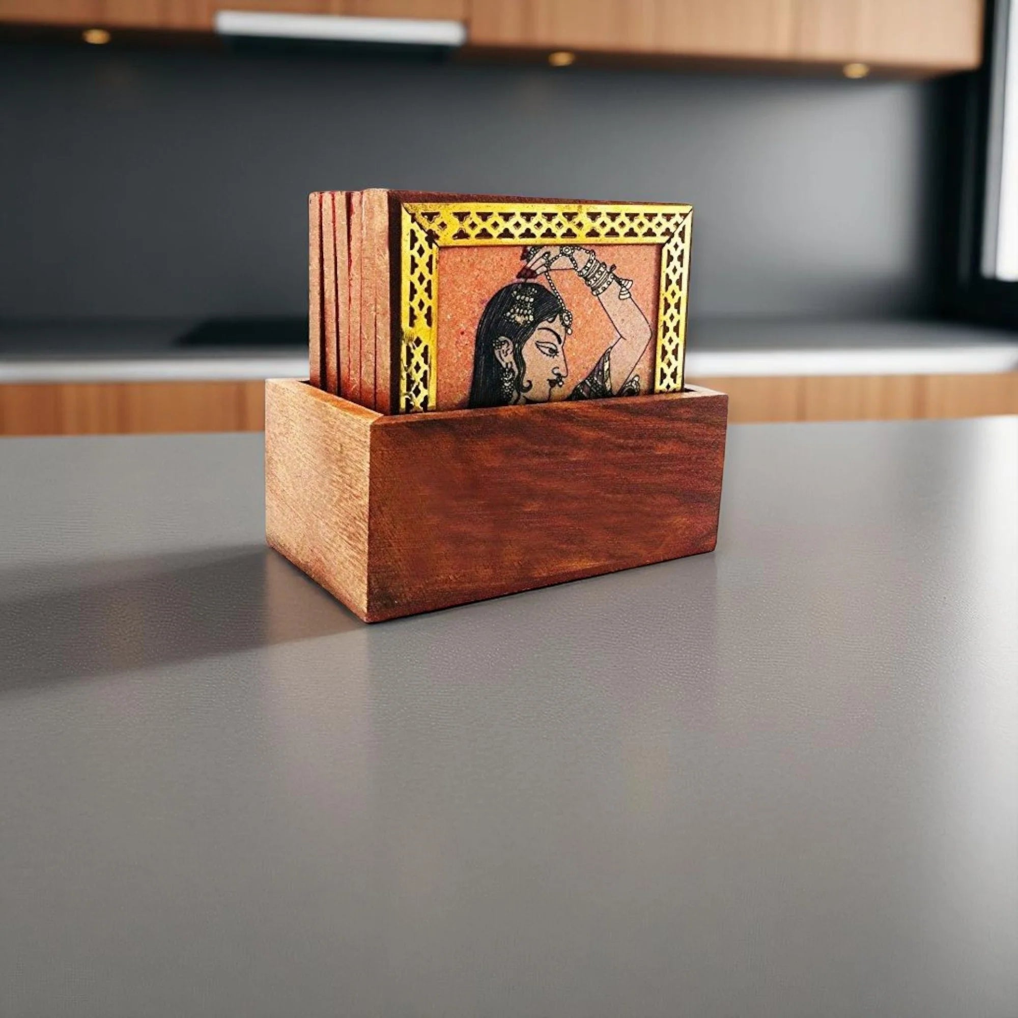 Wooden Coaster Bride Woman Painting Plates Set Of 6 Main image