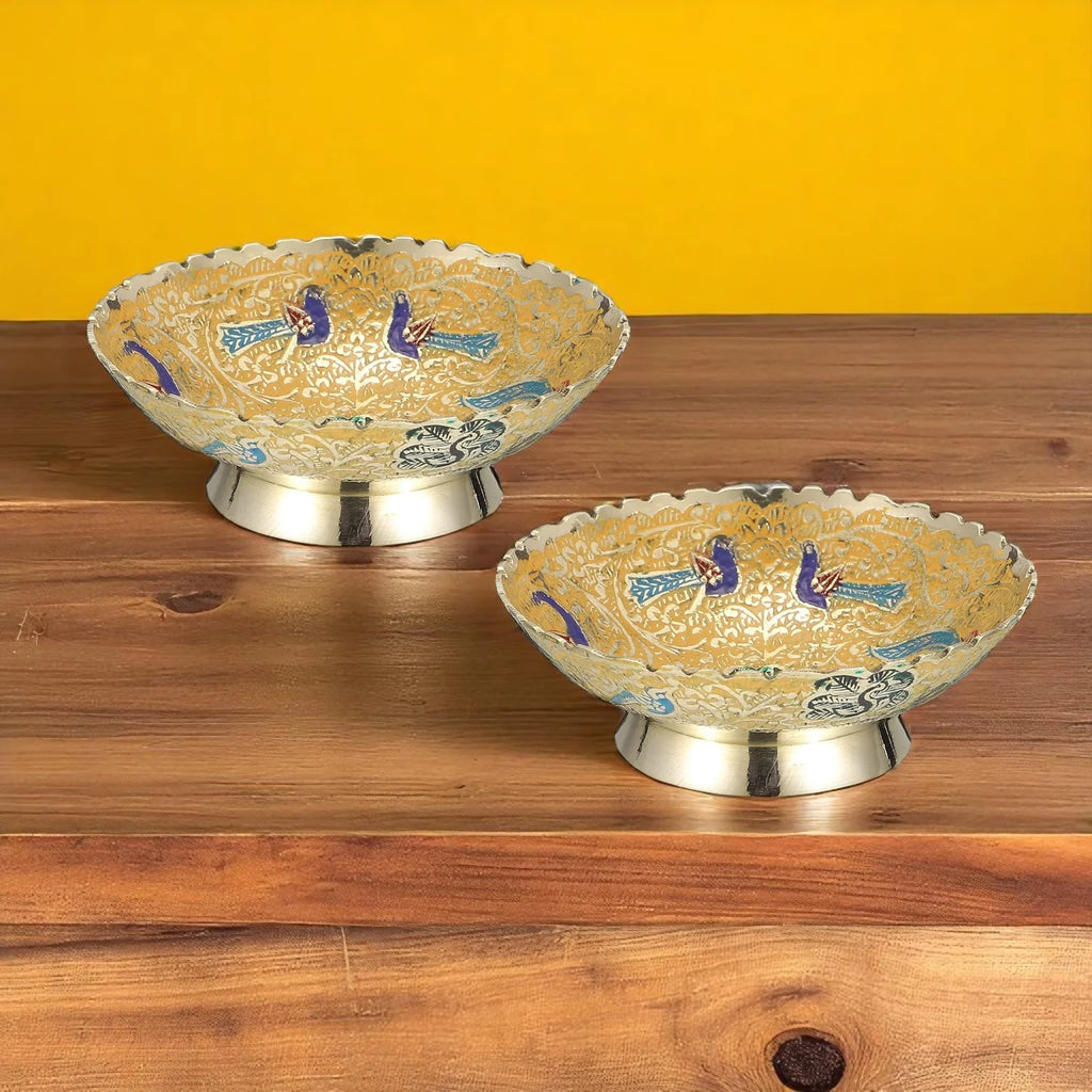 Beautiful Brass Dry Fruit Bowl Bidri Work Decorative set of 2 pc