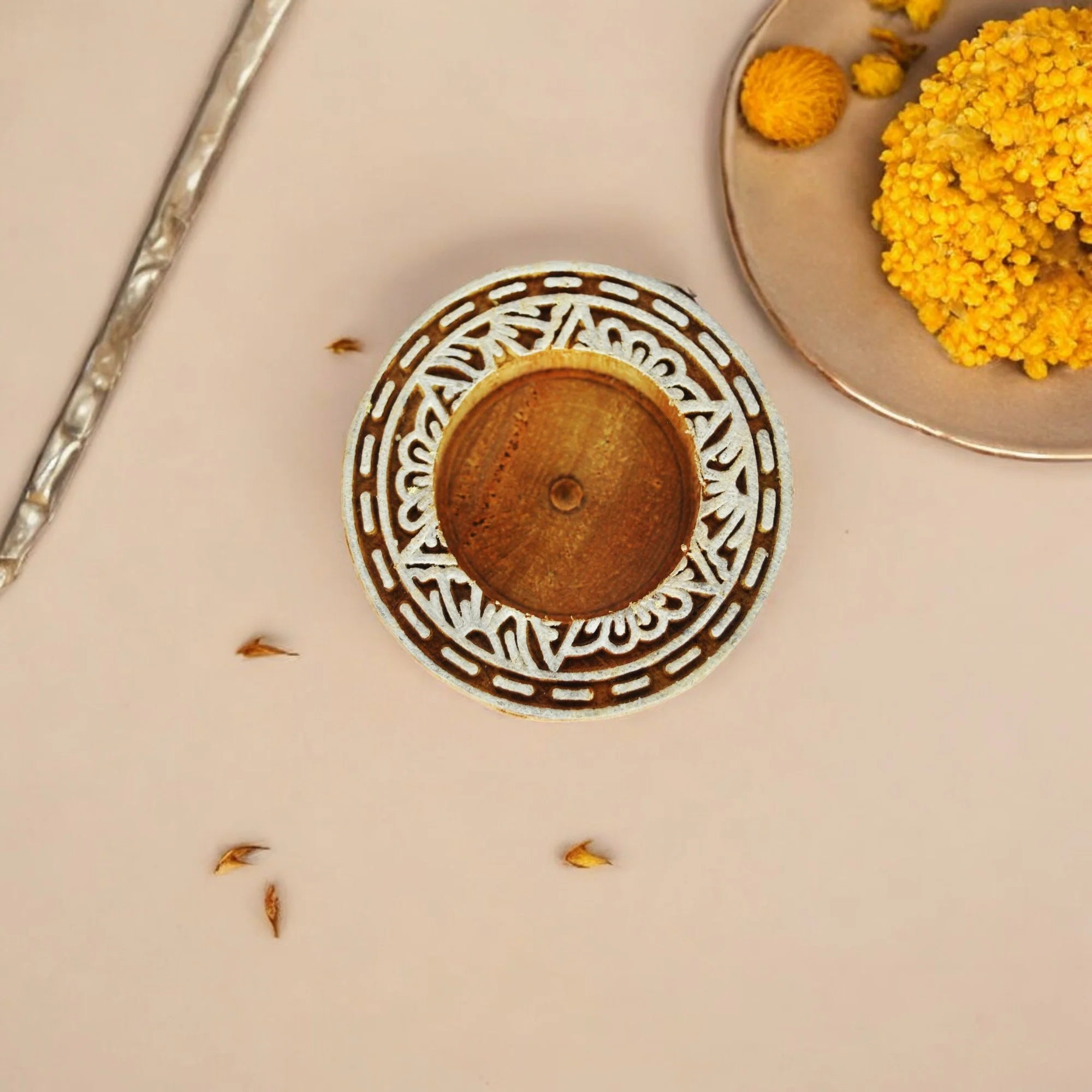 Wooden Small Round Block Diya Shape pair Main image
