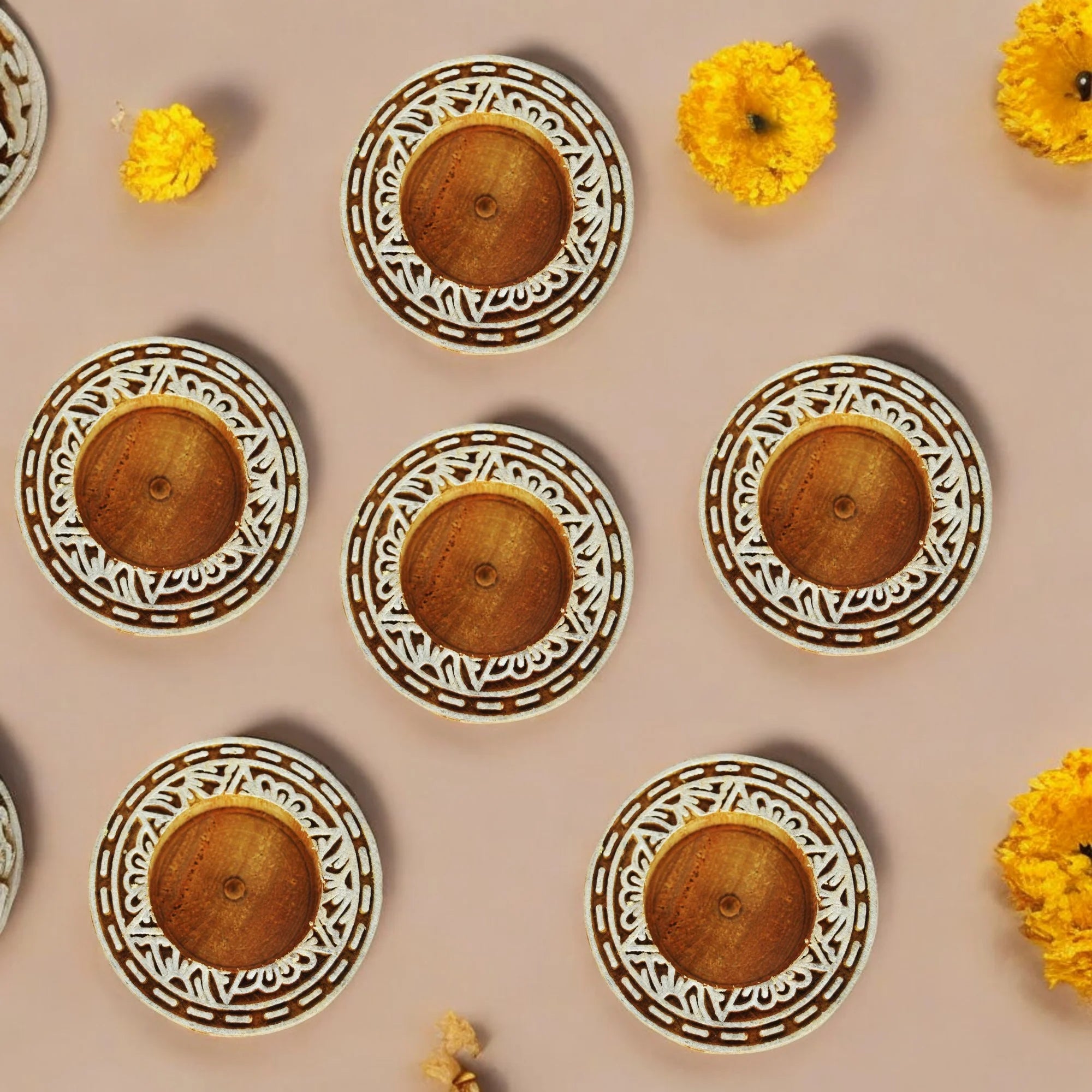 Wooden Small Round Block Diya Shape pair Secondary image