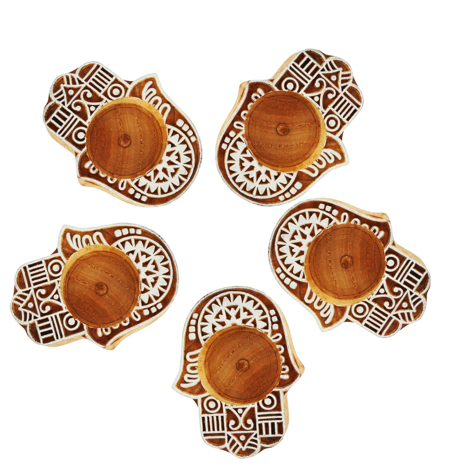 Wooden Small Block hand Shape Diya pair