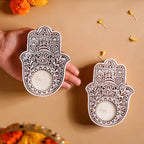 Wooden Hand block Hand Shape Diya pair