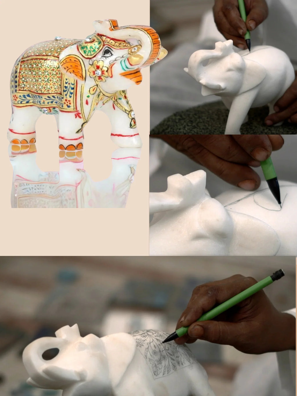 White Marble Elephant Statue Home Decor pair