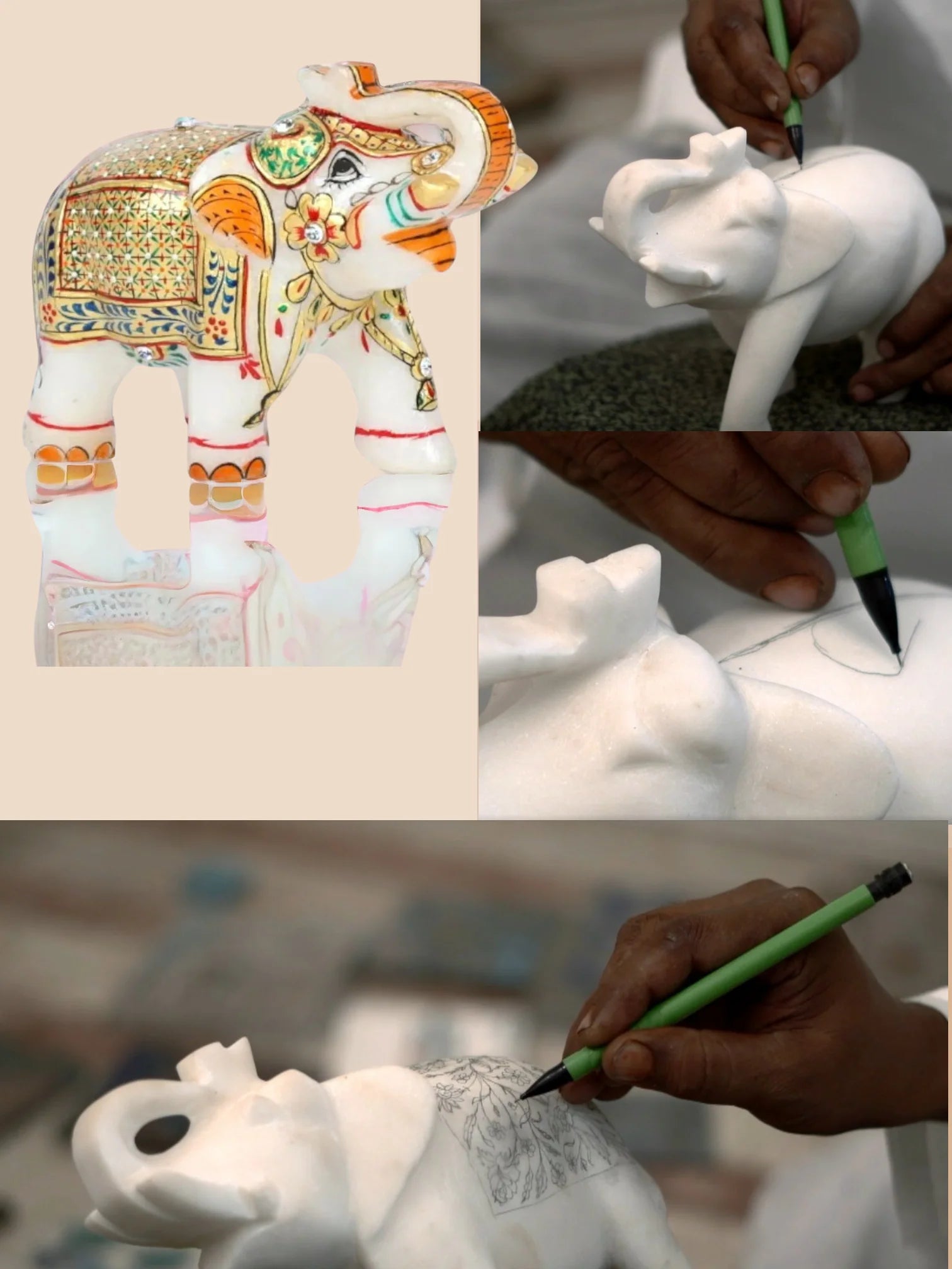 White Marble Elephant Statue Home Decor pair