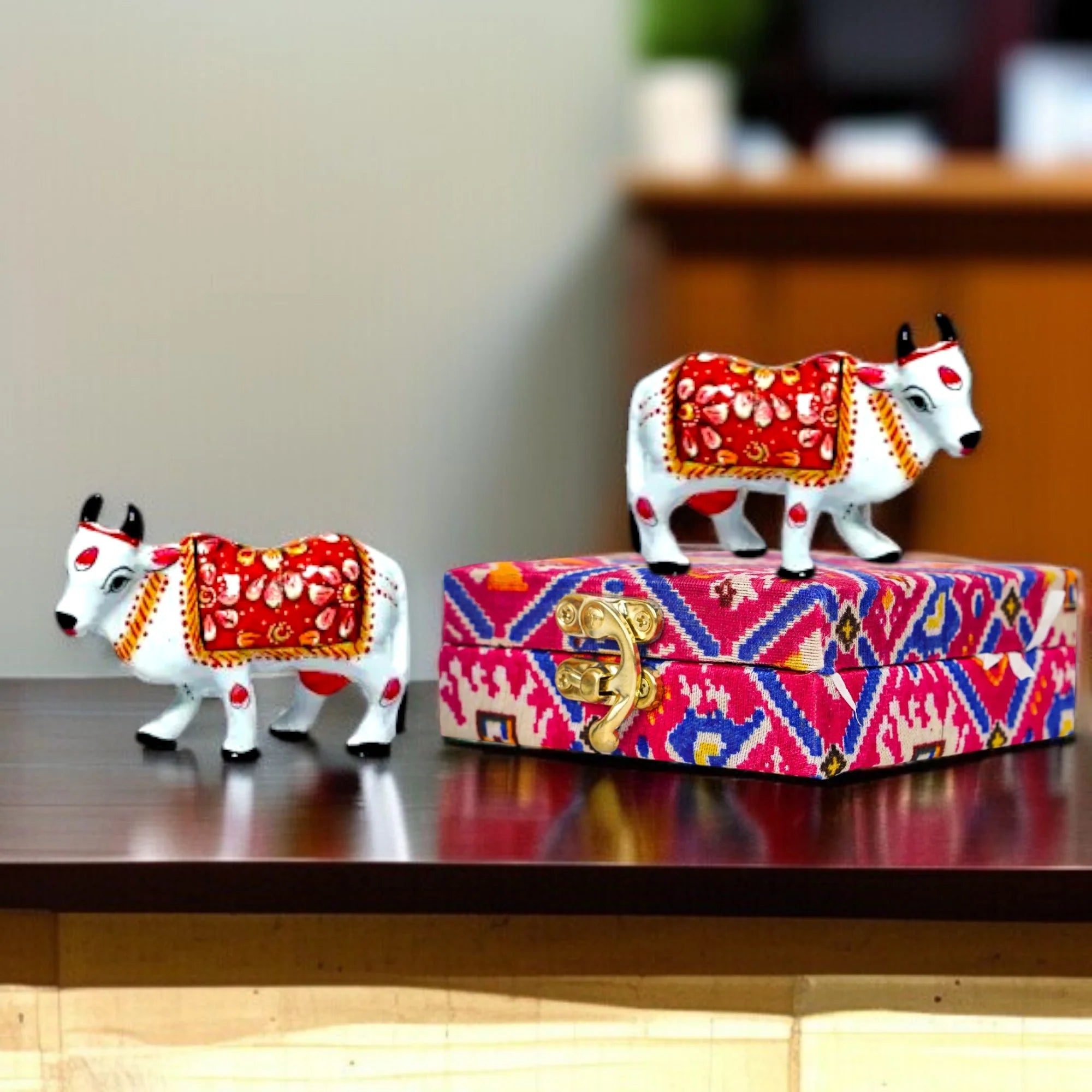Beautiful Small metal meenakari Kamdhenu Cow - 2 inch set of two pc Main image