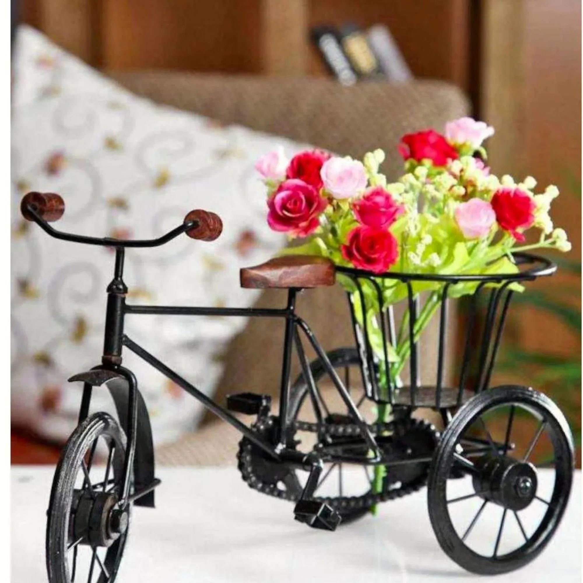 Wood And Iron Cycle Rickshaw Table Top Showpiece Main image