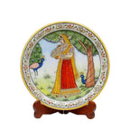 Marble Round Ragini Plate With Wood Stand