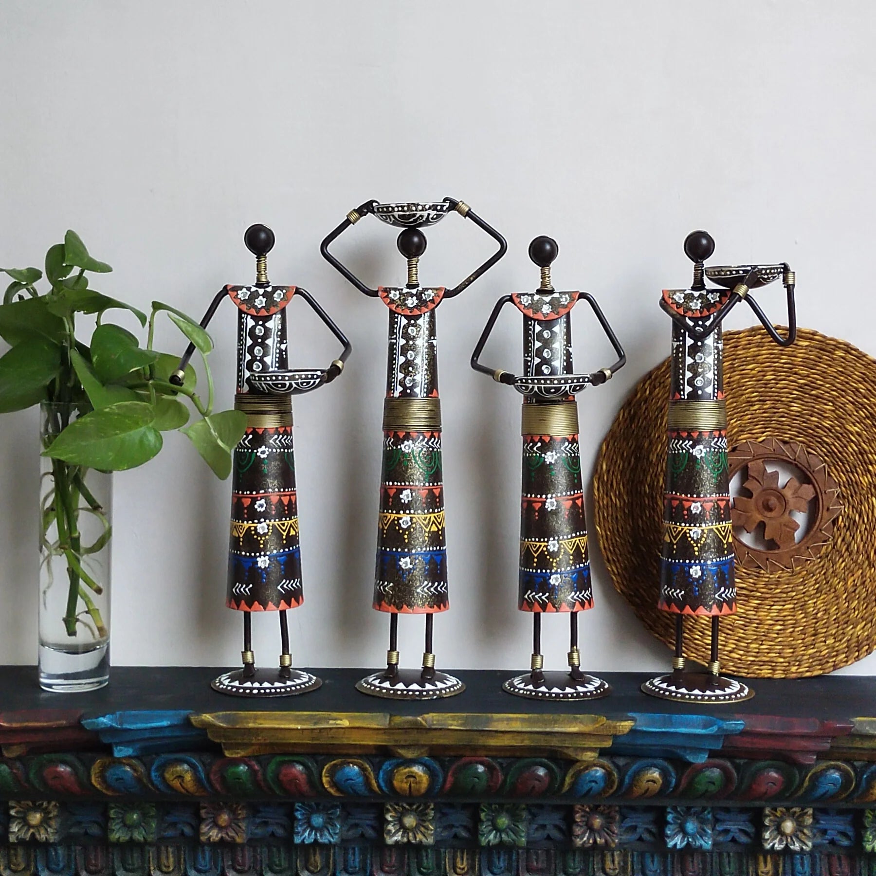 Iron Tribal Doll Tea Light Candle Holder Set of 4 Secondary image