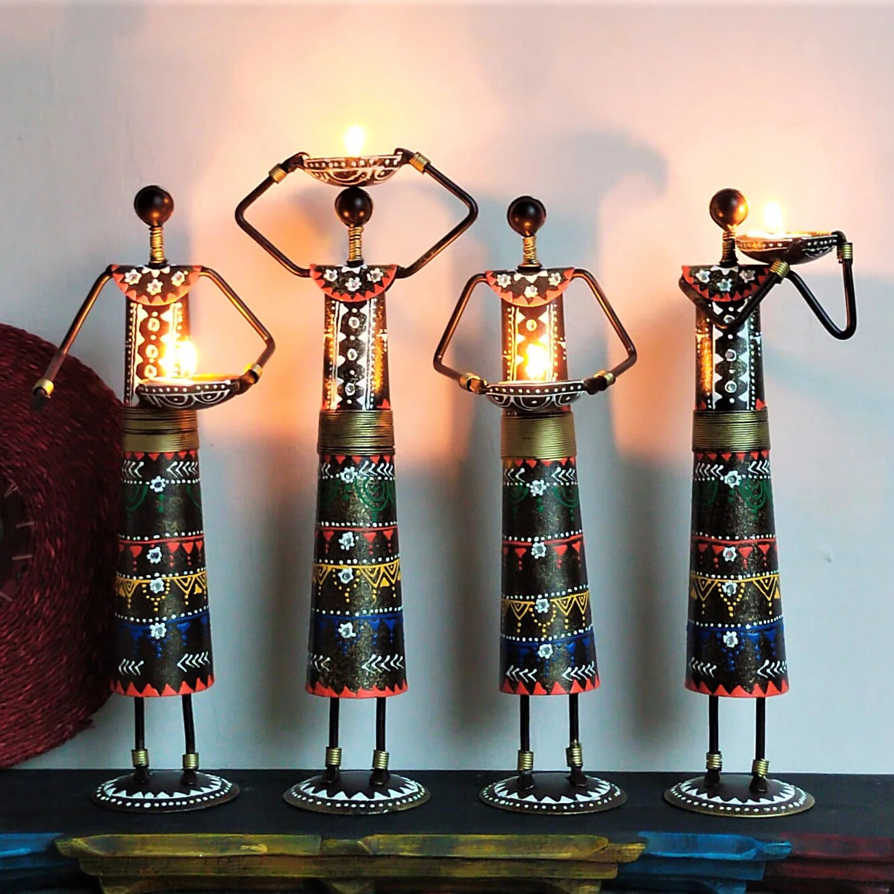 Iron Tribal Doll Tea Light Candle Holder Set of 4 Main image