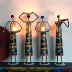 Iron Tribal Doll Tea Light Candle Holder Set of 4